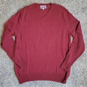 Mens XL Lambs Wool V-Neck Sweater Burgundy Marks & Spencer Solid Lightweight